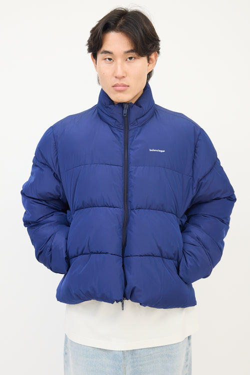 Balenciaga Blue Chest Logo Puffer Jacket