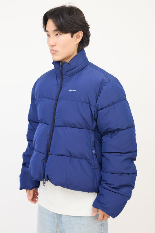 Balenciaga Blue Chest Logo Puffer Jacket