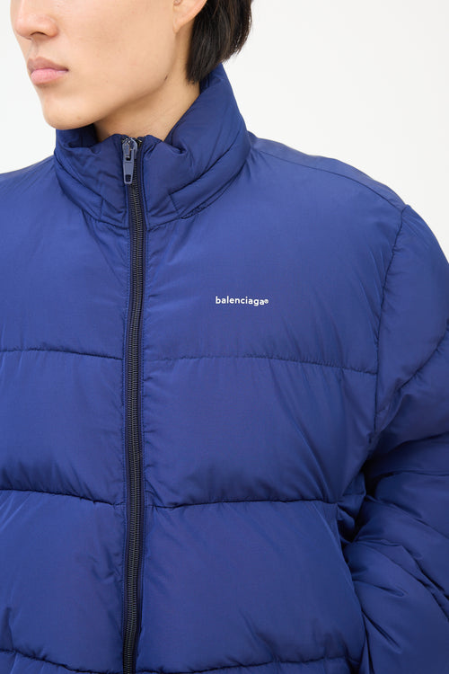 Balenciaga Blue Chest Logo Puffer Jacket