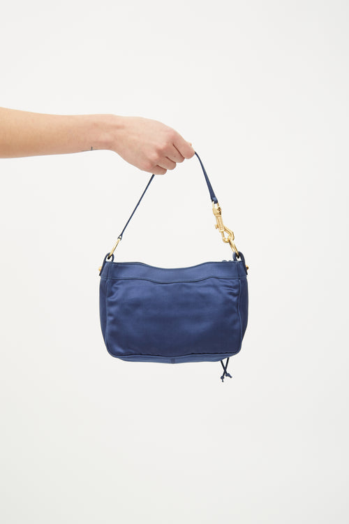 Balenciaga Navy 
Gold Satin Small City Bag