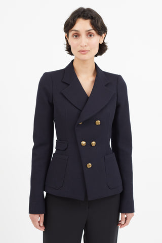 Balenciaga Navy 
Gold Wool Blazer