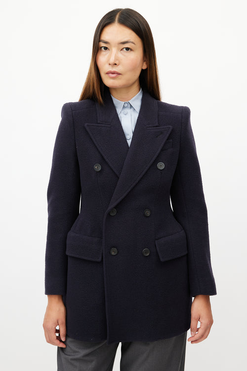 Balenciaga Navy Hourglass Wool Blazer