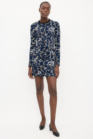 Balenciaga Navy 
Multi Knit Jacquard Midi Dress