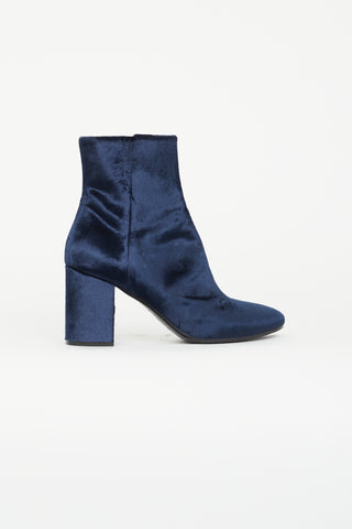 Balenciaga Navy Velvet Ankle Boot