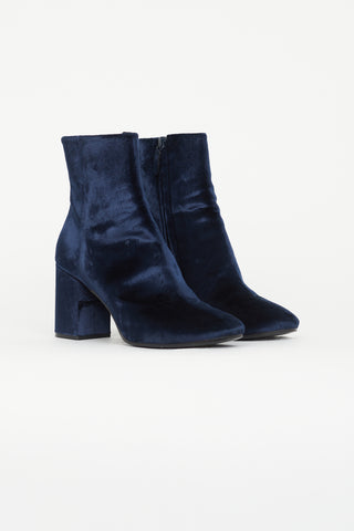 Balenciaga Navy Velvet Ankle Boot