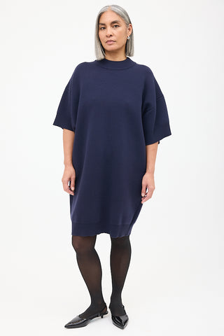 Balenciaga Navy Wool Midi Sweater Dress