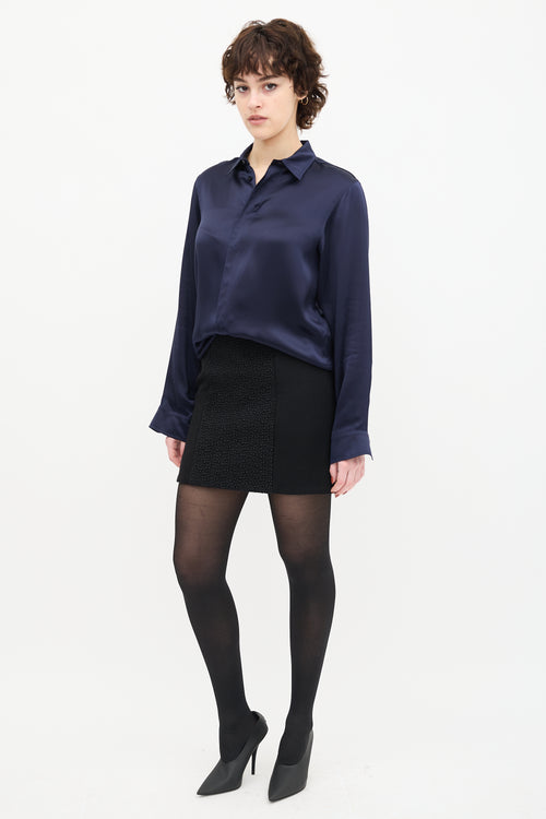 Balenciaga Navy Silk Button Up Blouse