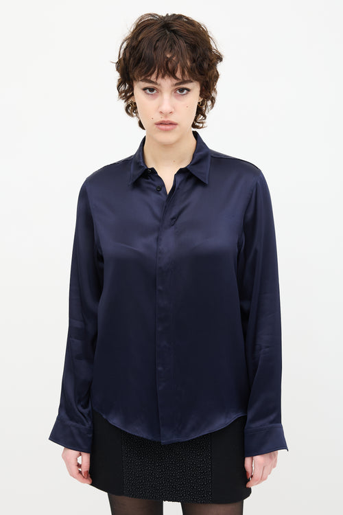 Balenciaga Navy Silk Button Up Blouse