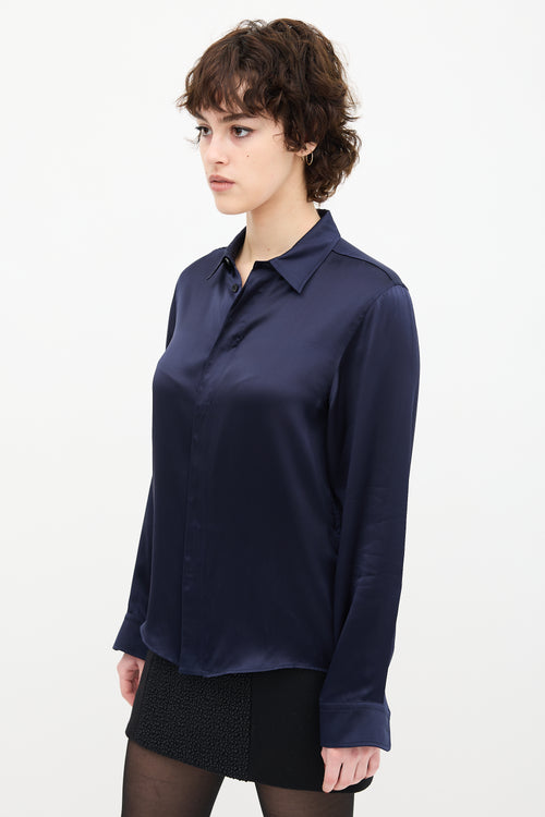 Balenciaga Navy Silk Button Up Blouse