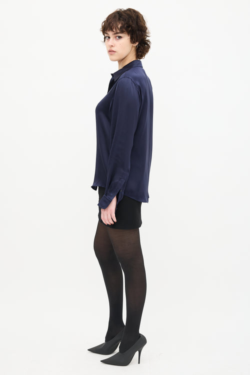 Balenciaga Navy Silk Button Up Blouse