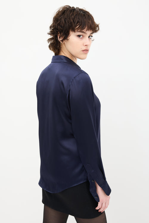 Balenciaga Navy Silk Button Up Blouse