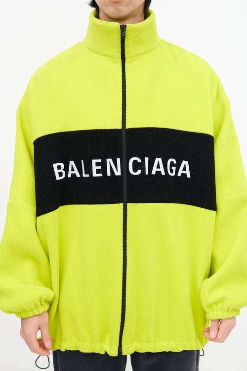 Balenciaga Neon Green Wool Logo Jacket