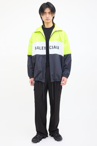 Balenciaga Neon Yellow 
Black Nylon Track Jacket