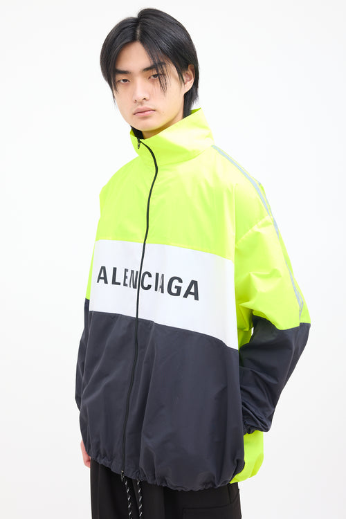 Balenciaga Neon Yellow 
Black Nylon Track Jacket