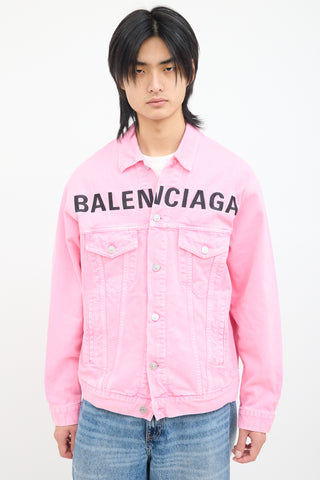 Balenciaga Pink Pink Logo Denim Jacket