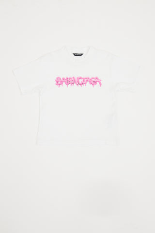 Balenciaga White 
Pink Drip Logo T-shirt