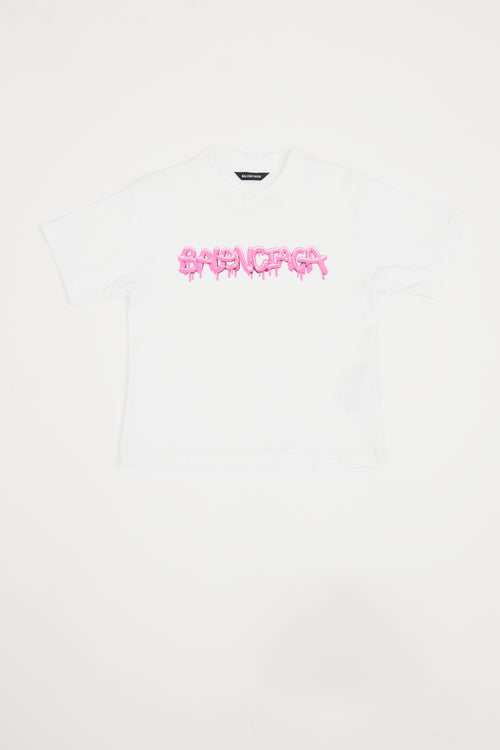 Balenciaga White 
Pink Drip Logo T-shirt