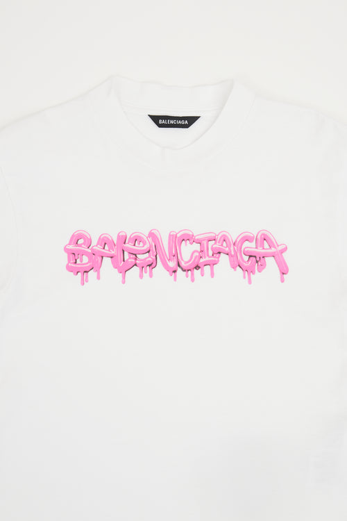 Balenciaga White 
Pink Drip Logo T-shirt