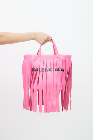 Balenciaga Pink Fringe Laundry Cabas Tote Bag