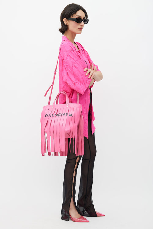 Balenciaga Pink Fringe Laundry Cabas Tote Bag