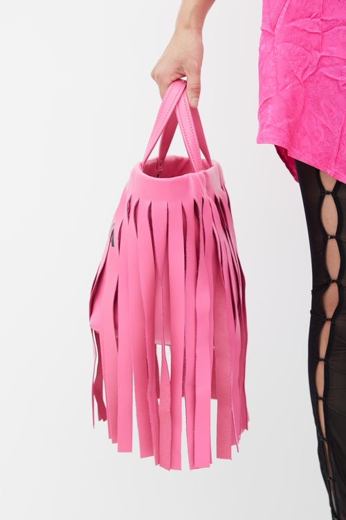 Balenciaga Pink Fringe Laundry Cabas Tote Bag