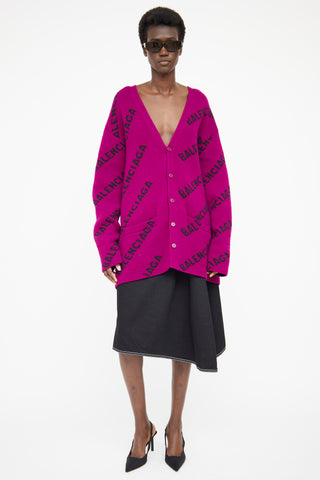 Balenciaga Purple Wool Logo Cardigan