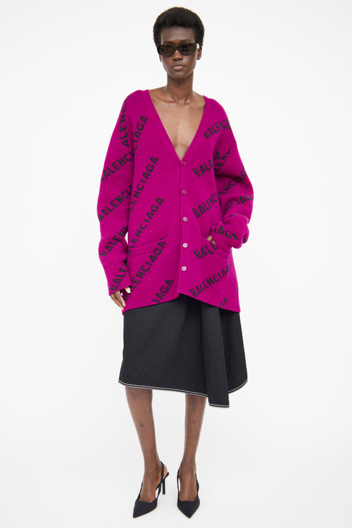 Balenciaga Purple Wool Logo Cardigan