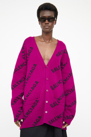 Balenciaga Purple Wool Logo Cardigan