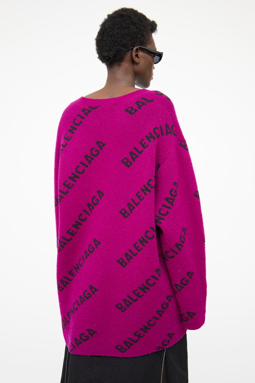 Balenciaga Purple Wool Logo Cardigan