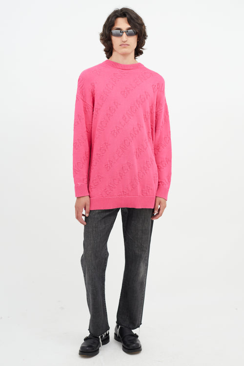 Balenciaga Pink Tonal Knit Logo Oversized Sweater