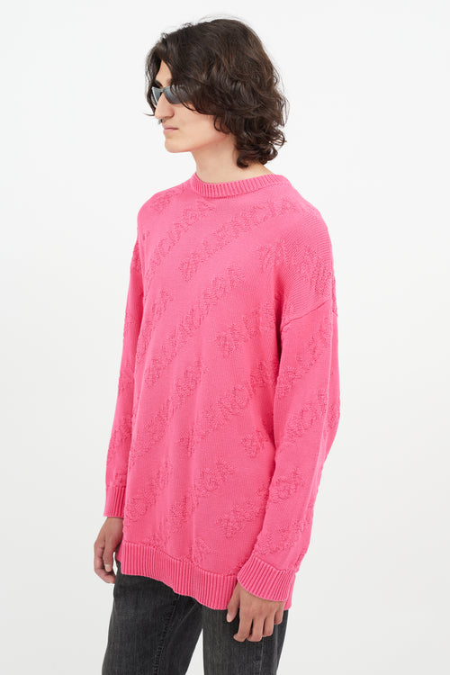 Balenciaga Pink Tonal Knit Logo Oversized Sweater