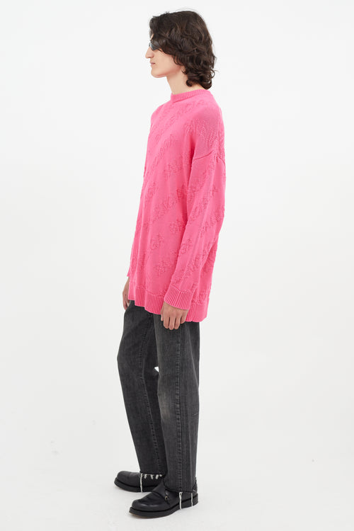 Balenciaga Pink Tonal Knit Logo Oversized Sweater