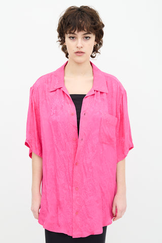 Balenciaga 2021 Pink Satin Floral Jacquard Shirt