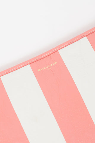 Balenciaga Pink 
White Leather Bazar Zip Pouch