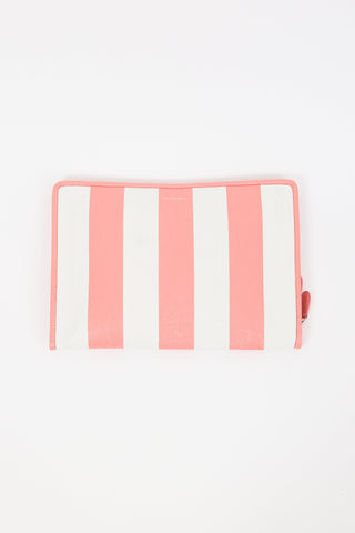 Balenciaga Pink 
White Leather Bazar Zip Pouch