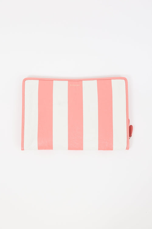 Balenciaga Pink 
White Leather Bazar Zip Pouch