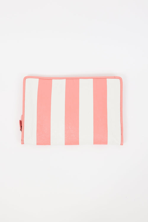 Balenciaga Pink 
White Leather Bazar Zip Pouch