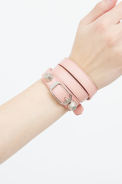 Pink Moto Leather Wrap Bracelet