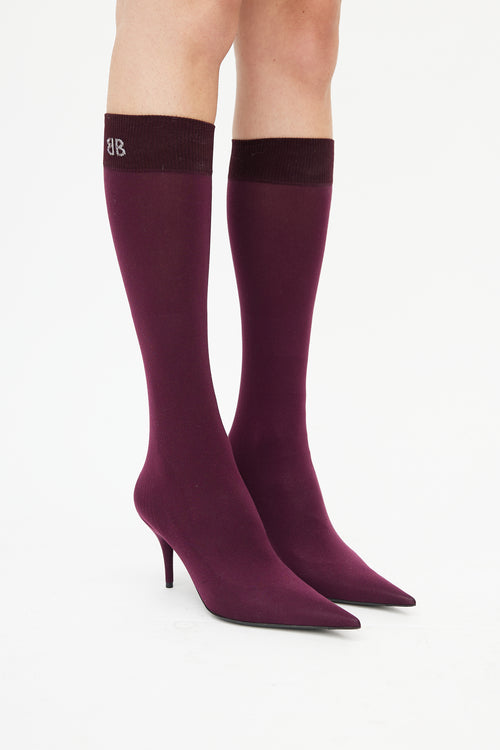 Balenciaga Purple Knife Mid-Calf Sock Boot