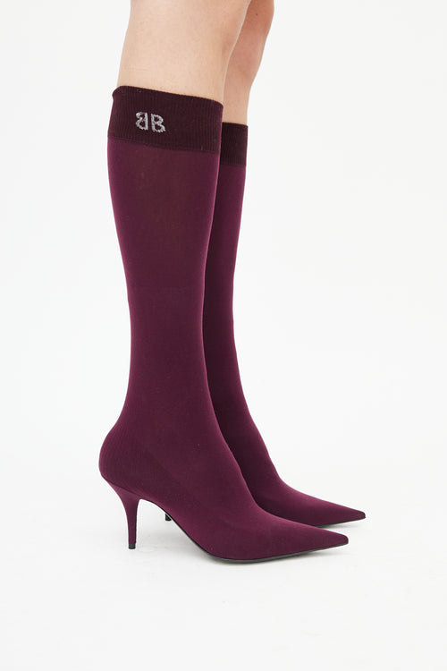 Balenciaga Purple Knife Mid-Calf Sock Boot