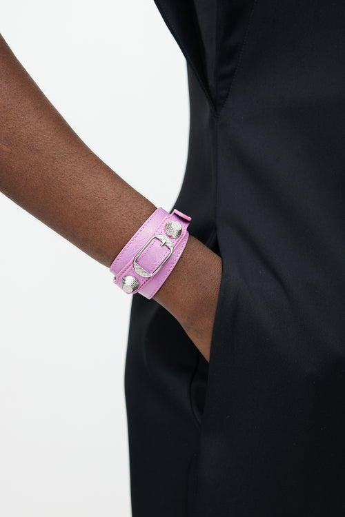 Balenciaga Purple Crinkle Leather Triple Tour Bracelet