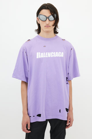 Balenciaga Purple Distressed Logo T-Shirt