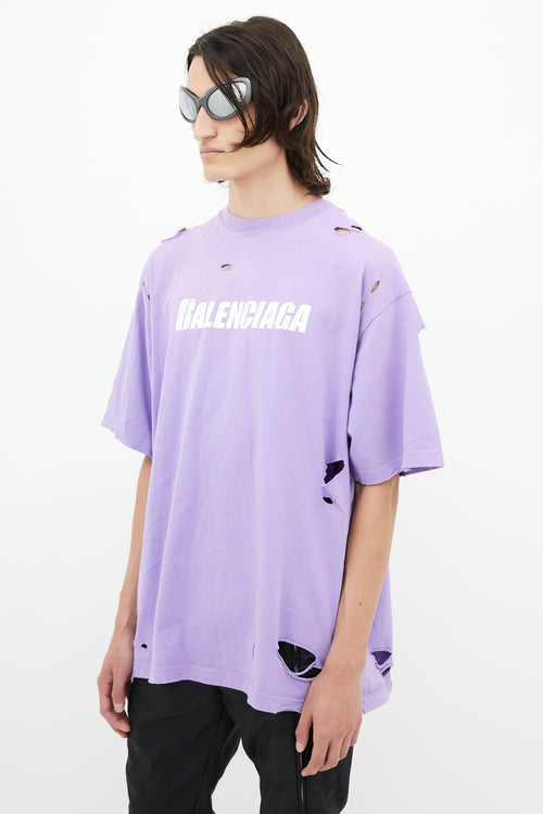 Balenciaga Purple Distressed Logo T-Shirt