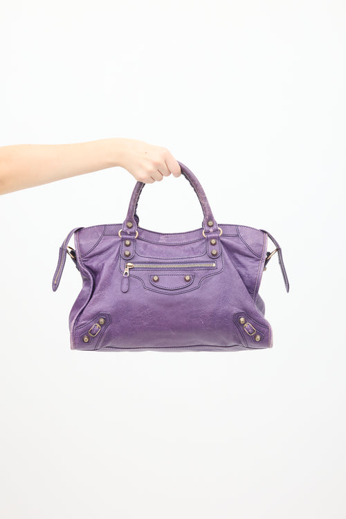 Balenciaga Purple Leather City Bag