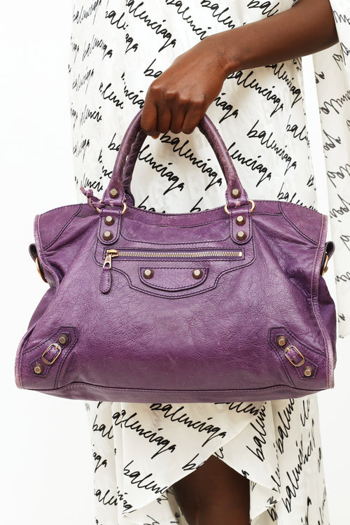 Balenciaga Purple Agneau City Bag