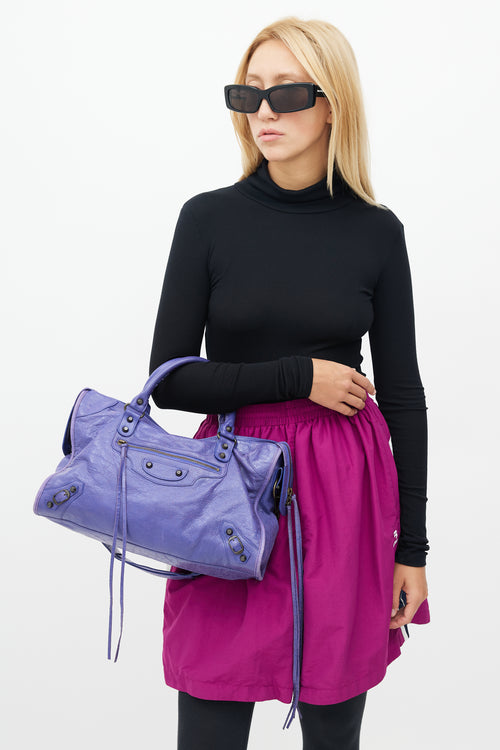 Balenciaga Purple Leather Classic City Bag