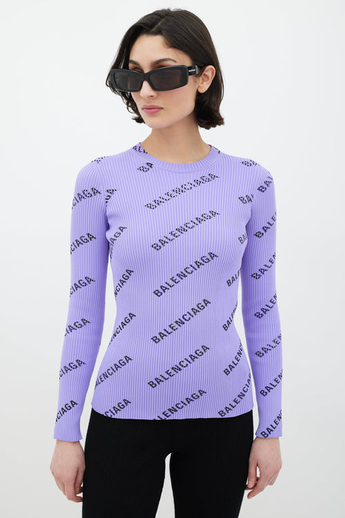 Balenciaga Purple Ribbed Knit Top