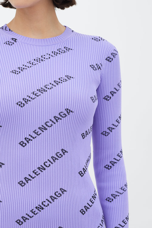 Balenciaga Purple Ribbed Knit Top