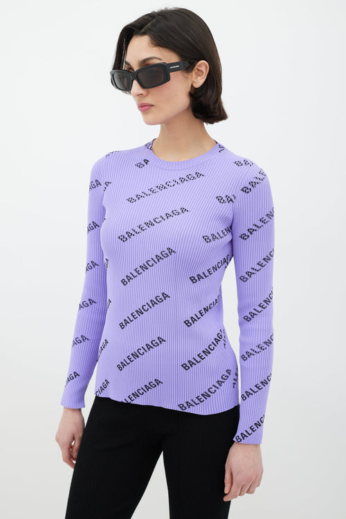 Balenciaga Purple Ribbed Knit Top