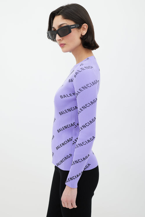 Balenciaga Purple Ribbed Knit Top